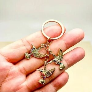 Gold Hummingbird Keychain with Colorful Accents